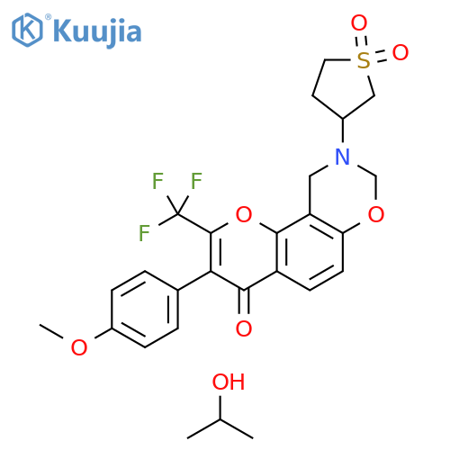 3-[3-(4-methoxyphenyl)-4-oxo-2-(trifluoromethyl)-4H,8H,9H,10H-chromeno[8,7-e][1,3]oxazin-9-yl]-1-thiolane-1,1-dione; propan-2-ol structure
