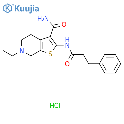 6-ethyl-2-(3-phenylpropanamido)-4H,5H,6H,7H-thieno2,3-cpyridine-3-carboxamide hydrochloride structure