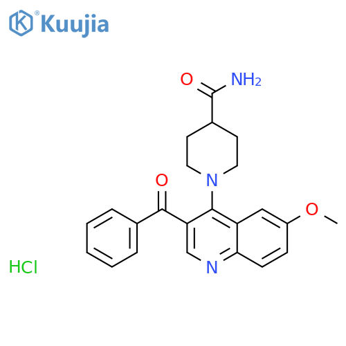1-(3-benzoyl-6-methoxyquinolin-4-yl)piperidine-4-carboxamide hydrochloride structure