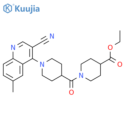 ethyl 1-[1-(3-cyano-6-methylquinolin-4-yl)piperidine-4-carbonyl]piperidine-4-carboxylate structure