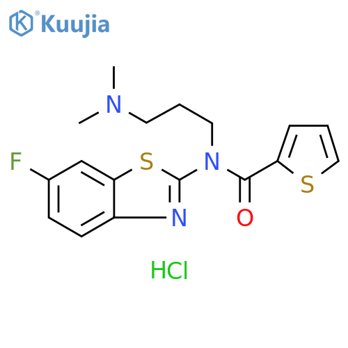 N-[3-(dimethylamino)propyl]-N-(6-fluoro-1,3-benzothiazol-2-yl)thiophene-2-carboxamide hydrochloride structure