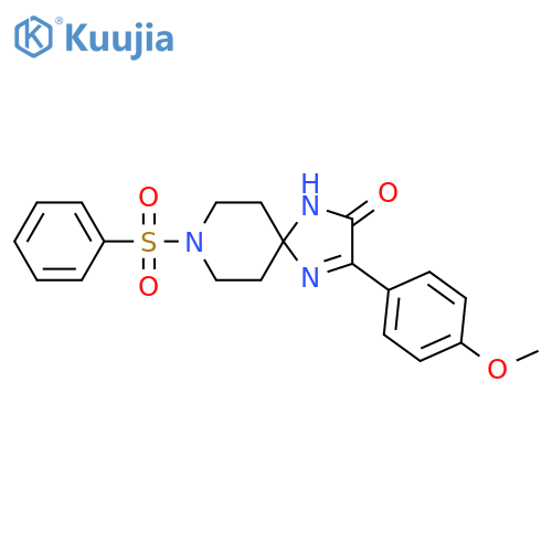 8-(benzenesulfonyl)-3-(4-methoxyphenyl)-1,4,8-triazaspiro[4.5]dec-3-en-2-one structure