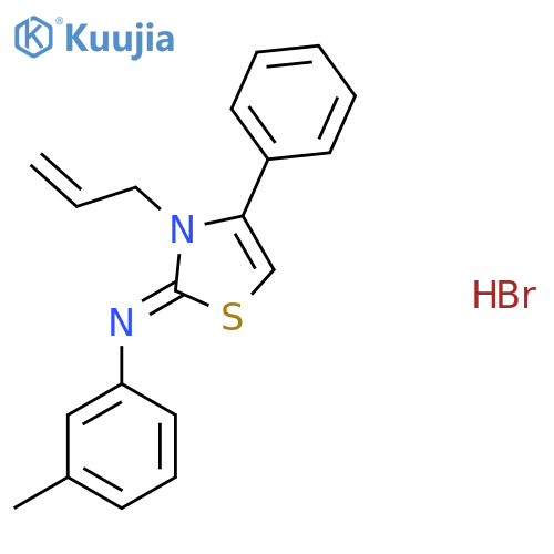 (2Z)-N-(3-methylphenyl)-4-phenyl-3-(prop-2-en-1-yl)-2,3-dihydro-1,3-thiazol-2-imine hydrobromide structure