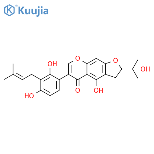 5H-Furo[3,2-g][1]benzopyran-5-one, 6-[2,4-dihydroxy-3-(3-methyl-2-butenyl)phenyl]-2,3-dihydro-4-hydroxy-2-(1-hydroxy-1-methylethyl)- (9CI) structure
