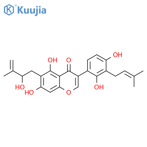 4H-1-Benzopyran-4-one,3-[2,4-dihydroxy-3-(3-methyl-2-butenyl)phenyl]-5,7-dihydroxy-6-(2-hydroxy-3-methyl-3-butenyl)-(9CI) structure