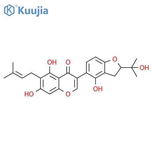4H-1-Benzopyran-4-one,3-[2,3-dihydro-4-hydroxy-2-(1-hydroxy-1-methylethyl)-5-benzofuranyl]-5,7-dihydroxy-6-(3-methyl-2-butenyl)-(9CI) structure