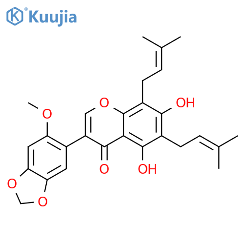 4H-1-Benzopyran-4-one,5,7-dihydroxy-3-(6-methoxy-1,3-benzodioxol-5-yl)-6,8-bis(3-methyl-2-buten-1-yl)- structure