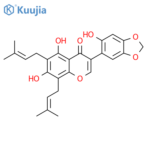 4H-1-Benzopyran-4-one,5,7-dihydroxy-3-(6-hydroxy-1,3-benzodioxol-5-yl)-6,8-bis(3-methyl-2-buten-1-yl)- structure