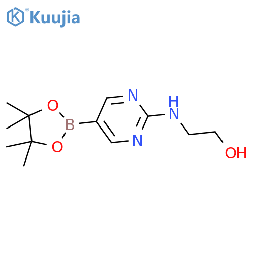 2-((5-(4,4,5,5-Tetramethyl-1,3,2-dioxaborolan-2-yl)pyrimidin-2-yl)amino)ethanol structure