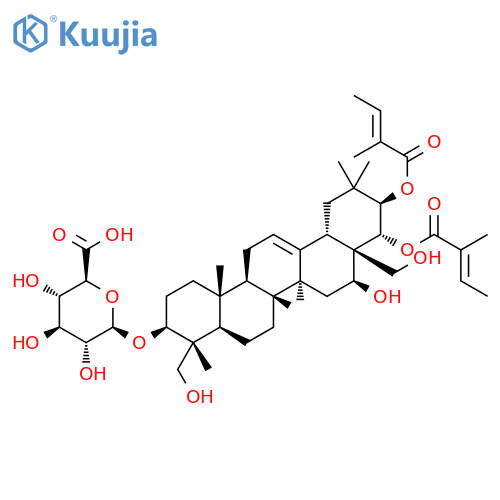 b-D-Glucopyranosiduronic acid, (3b,4a,16b,21b,22a)-16,23,28-trihydroxy-21,22-bis[[(2E)-2-methyl-1-oxo-2-butenyl]oxy]olean-12-en-3-yl(9CI) structure
