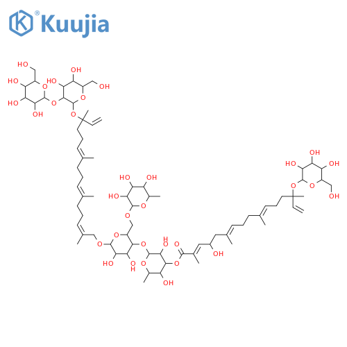 b-D-Glucopyranoside,(1S,4E,8E,12Z)-14-[[O-6-deoxy-3-O-[(2E,4R,6E,10E,14S)-14-(b-D-glucopyranosyloxy)-4-hydroxy-2,6,10,14-tetramethyl-1-oxo-2,6,10,15-hexadecatetraenyl]-a-L-mannopyranosyl-(1&reg;6)-O-b-D-glucopyranosyl-(1&reg;3)-6-deoxy-a-L-mannopyranosyl]oxy]-1-ethenyl-1,5,9,13-tetramethyl-4,8,12-tetradecatrienyl2-O-b-D-glucopyranosyl- (9CI) structure