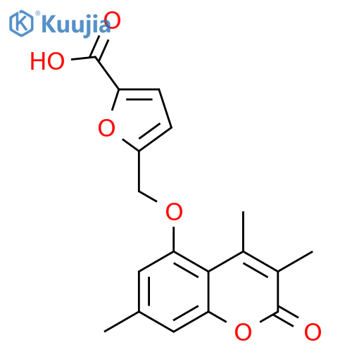5-[(3,4,7-trimethyl-2-oxochromen-5-yl)oxymethyl]furan-2-carboxylic acid structure