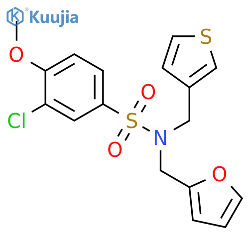 3-chloro-N-[(furan-2-yl)methyl]-4-methoxy-N-[(thiophen-3-yl)methyl]benzene-1-sulfonamide structure