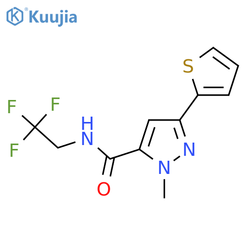 1-methyl-3-(thiophen-2-yl)-N-(2,2,2-trifluoroethyl)-1H-pyrazole-5-carboxamide structure
