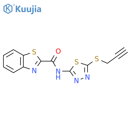 N-[5-(prop-2-yn-1-ylsulfanyl)-1,3,4-thiadiazol-2-yl]-1,3-benzothiazole-2-carboxamide structure