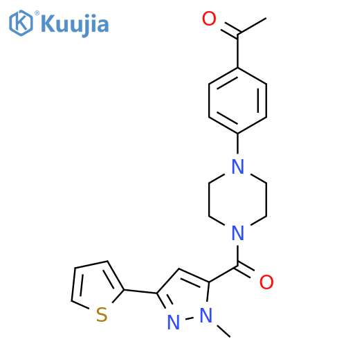 1-(4-{4-1-methyl-3-(thiophen-2-yl)-1H-pyrazole-5-carbonylpiperazin-1-yl}phenyl)ethan-1-one structure