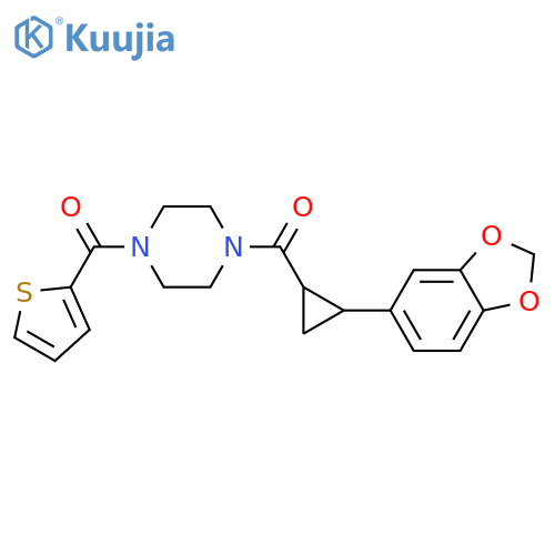 1-2-(2H-1,3-benzodioxol-5-yl)cyclopropanecarbonyl-4-(thiophene-2-carbonyl)piperazine structure