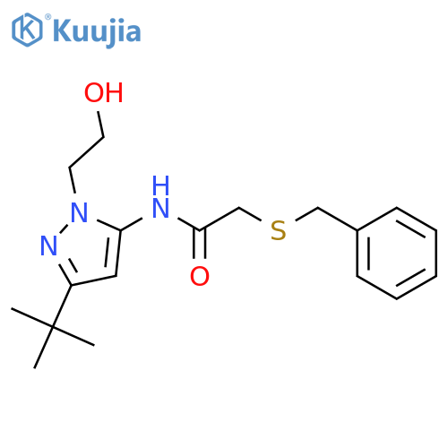 2-(benzylsulfanyl)-N-3-tert-butyl-1-(2-hydroxyethyl)-1H-pyrazol-5-ylacetamide structure