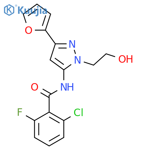 2-chloro-6-fluoro-N-3-(furan-2-yl)-1-(2-hydroxyethyl)-1H-pyrazol-5-ylbenzamide structure