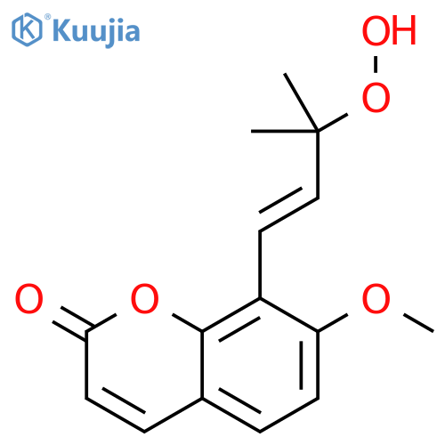 2H-1-Benzopyran-2-one, 8-[(1E)-3-hydroperoxy-3-methyl-1-buten-1-yl]-7-methoxy- structure