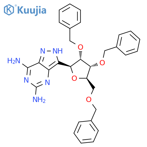 D-Ribitol,1,4-anhydro-1-C-(5,7-diamino-1H-pyrazolo[4,3-d]pyrimidin-3-yl)-2,3,5-tris-O-(phenylmethyl)-,(1S)- structure