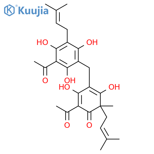 2,5-Cyclohexadien-1-one,2-acetyl-6-[[3-acetyl-2,4,6-trihydroxy-5-(3-methyl-2-buten-1-yl)phenyl]methyl]-3,5-dihydroxy-4-methyl-4-(3-methyl-2-buten-1-yl)-,(+)- structure