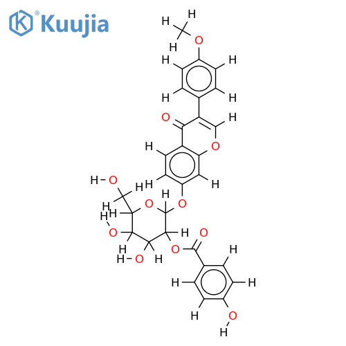 7-O-(4-Hydroxybenzoyl)-beta-D-glucopyranodside-7-Hydroxy-4'-menthoxyisoflavone structure