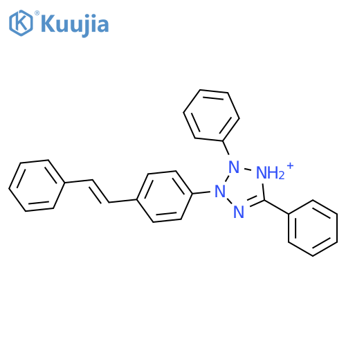 2,5-diphenyl-3-[4-(2-phenylethenyl)phenyl]-1H-tetrazol-1-ium structure