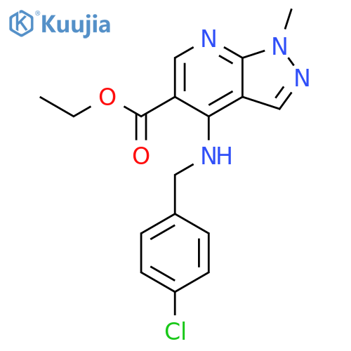 Ethyl 4-{(4-chlorophenyl)methylamino}-1-methyl-1H-pyrazolo3,4-bpyridine-5-carboxylate structure