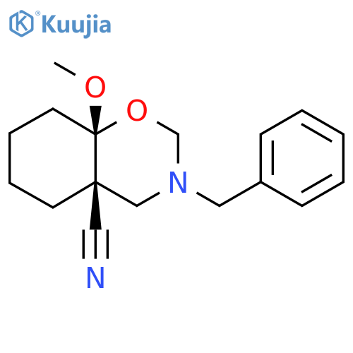rac-(4aR,8aR)-3-benzyl-8a-methoxy-octahydro-2H-1,3-benzoxazine-4a-carbonitrile, trans structure