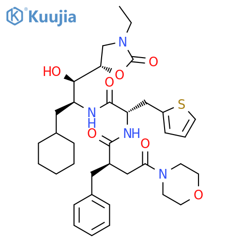 4-Morpholinebutanamide,N-[2-[[1-(cyclohexylmethyl)-2-(3-ethyl-2-oxo-5-oxazolidinyl)-2-hydroxyethyl]amino]-2-oxo-1-(2-thienylmethyl)ethyl]-g-oxo-a-(phenylmethyl)-, [5S-[5R*[1R*[R*(S*)],2S*]]]- (9CI) structure