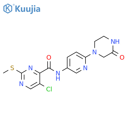 4-Pyrimidinecarboxamide, 5-chloro-2-(methylthio)-N-[6-(3-oxo-1-piperazinyl)-3-pyridinyl]- structure