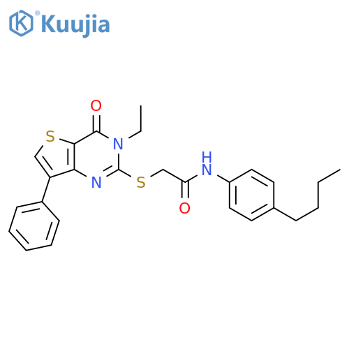 N-(4-butylphenyl)-2-({3-ethyl-4-oxo-7-phenyl-3H,4H-thieno[3,2-d]pyrimidin-2-yl}sulfanyl)acetamide structure