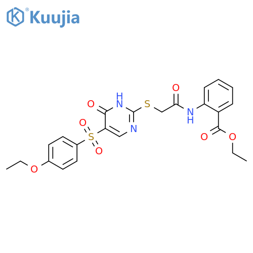 ethyl 2-(2-{[5-(4-ethoxybenzenesulfonyl)-6-oxo-1,6-dihydropyrimidin-2-yl]sulfanyl}acetamido)benzoate structure