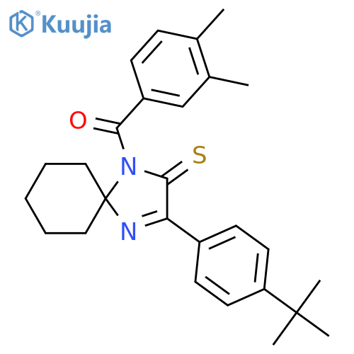 3-(4-tert-butylphenyl)-1-(3,4-dimethylbenzoyl)-1,4-diazaspiro[4.5]dec-3-ene-2-thione structure