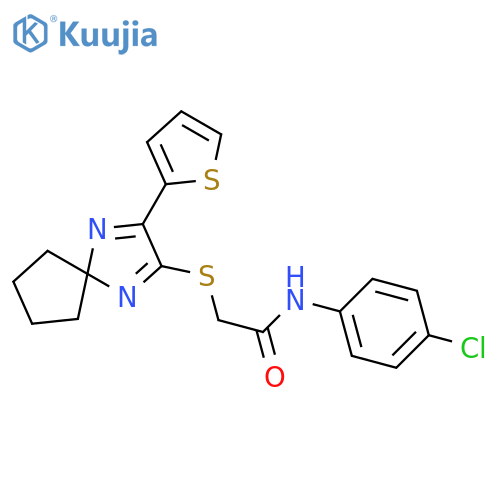 N-(4-chlorophenyl)-2-{[3-(thiophen-2-yl)-1,4-diazaspiro[4.4]nona-1,3-dien-2-yl]sulfanyl}acetamide structure