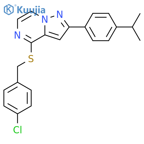 4-{[(4-chlorophenyl)methyl]sulfanyl}-2-[4-(propan-2-yl)phenyl]pyrazolo[1,5-a]pyrazine structure