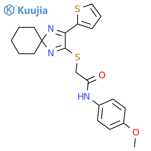 N-(4-methoxyphenyl)-2-{[3-(thiophen-2-yl)-1,4-diazaspiro[4.5]deca-1,3-dien-2-yl]sulfanyl}acetamide structure