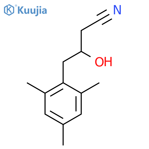 3-hydroxy-4-(2,4,6-trimethylphenyl)butanenitrile structure
