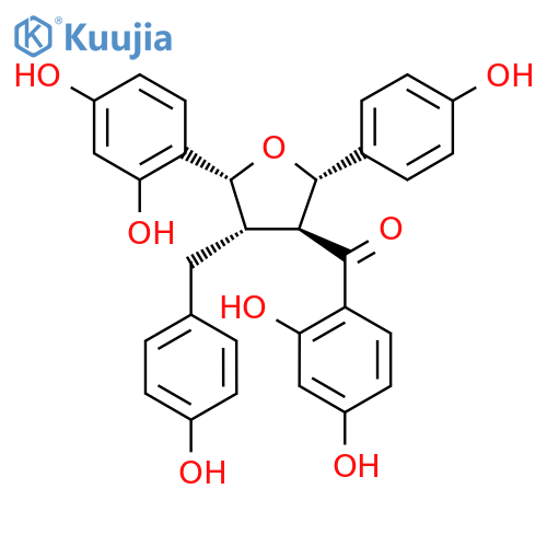 Methanone,(2,4-dihydroxyphenyl)[(2R,3R,4R,5S)-5-(2,4-dihydroxyphenyl)tetrahydro-2-(4-hydroxyphenyl)-4-[(4-hydroxyphenyl)methyl]-3-furanyl]-,rel-(-)- structure