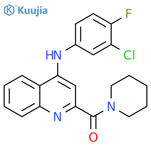 N-(3-chloro-4-fluorophenyl)-2-(piperidine-1-carbonyl)quinolin-4-amine structure