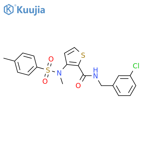 N-[(3-chlorophenyl)methyl]-3-(N-methyl4-methylbenzenesulfonamido)thiophene-2-carboxamide structure