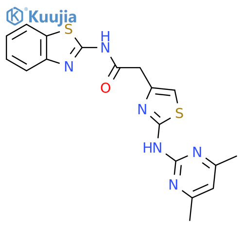 N-(1,3-benzothiazol-2-yl)-2-{2-(4,6-dimethylpyrimidin-2-yl)amino-1,3-thiazol-4-yl}acetamide structure