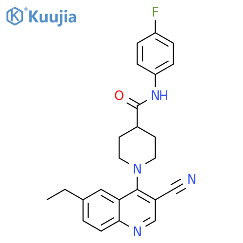 1-(3-cyano-6-ethylquinolin-4-yl)-N-(4-fluorophenyl)piperidine-4-carboxamide structure