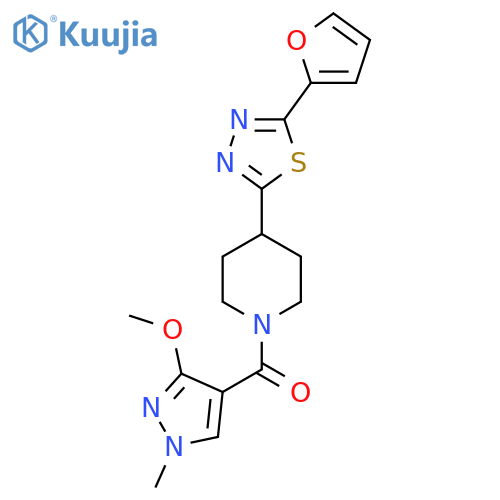 4-5-(furan-2-yl)-1,3,4-thiadiazol-2-yl-1-(3-methoxy-1-methyl-1H-pyrazole-4-carbonyl)piperidine structure