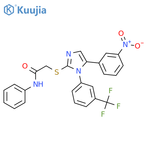 2-{[5-(3-nitrophenyl)-1-[3-(trifluoromethyl)phenyl]-1H-imidazol-2-yl]sulfanyl}-N-phenylacetamide structure