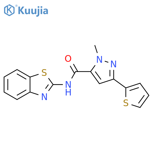 N-(1,3-benzothiazol-2-yl)-1-methyl-3-(thiophen-2-yl)-1H-pyrazole-5-carboxamide structure