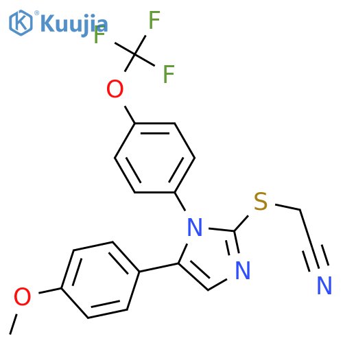 2-[5-(4-methoxyphenyl)-1-[4-(trifluoromethoxy)phenyl]imidazol-2-yl]sulfanylacetonitrile structure