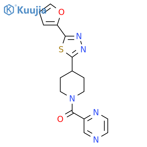 2-{4-5-(furan-2-yl)-1,3,4-thiadiazol-2-ylpiperidine-1-carbonyl}pyrazine structure