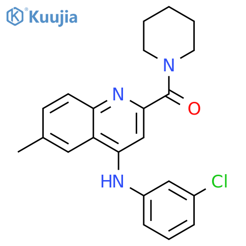 N-(3-chlorophenyl)-6-methyl-2-(piperidine-1-carbonyl)quinolin-4-amine structure